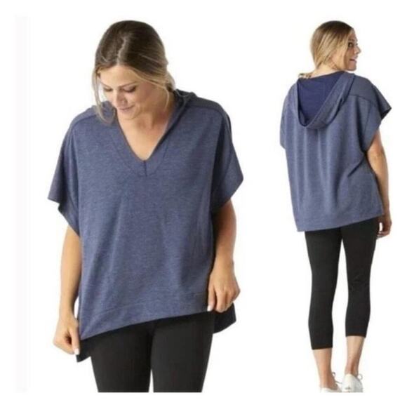Smartwool Sweatshirt Womens Large Blue Active Reset Hoodie Merino Short Sleeve - Picture 1 of 9